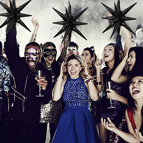 6 Pcs Black Star Foil Balloons One-Piece 14-Pointed Star Balloon 4D Starburst Cone Mylar Balloon 22inch Christmas Birthday Wedding Wedding Anniversary Party Supplies(Black) - color: 22 Inches Black