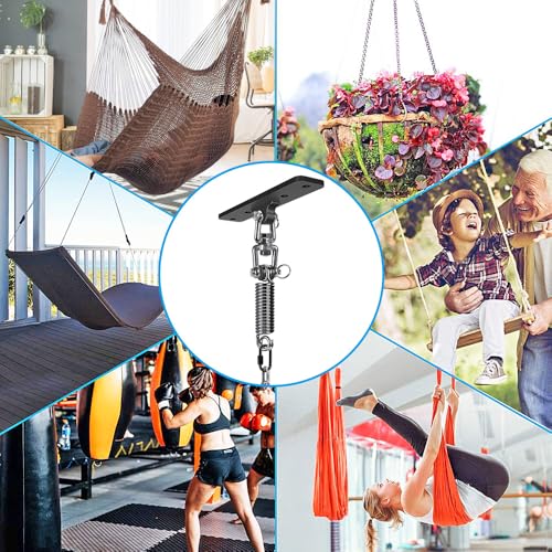 Dolibest Hammock Chair Hanging Kit, Heavy Duty Swing Hanger with Spring and 39" Chain, Indoor Outdoor Playground Hanging Hammock Punching Bags, 360+180° Rotation, Easy to Install, Black - color: Black Swing Hanger With 39.4''chain+spring