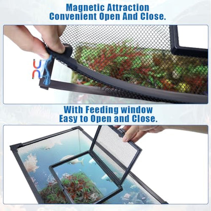 Magnetic Fish Tank Lid with Feeding Window, SEILETOO High Transparency Fish Tank Cover, Aquarium Lid Can be Cut to Any Size, Fish Anti Jumping Net