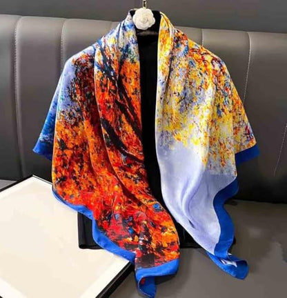 Xyueanlo Scarfs for Women Lightweight Scarves Fashion Print Floral Pattern Head Scarf Wraps Shawls - color: Flower Blue Green Yellow