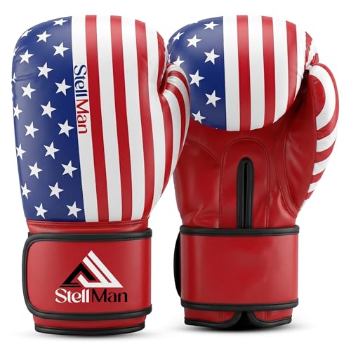 Boxing Gloves USA Flag Design for Men & Women 8oz-12oz – Muay Thai MMA Kickboxing Pro Training Sparring Gloves with Hook and Loop Wrist Support and Ventilation - size: 10 OZ