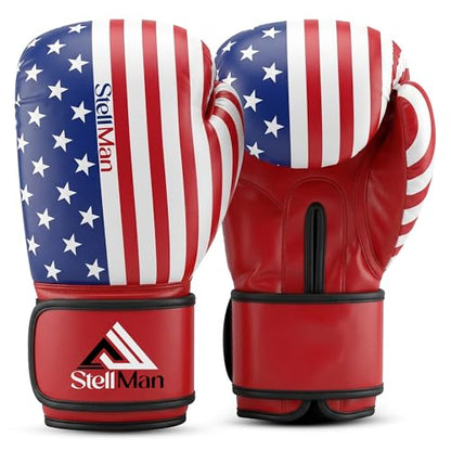 Boxing Gloves USA Flag Design for Men & Women 8oz-12oz – Muay Thai MMA Kickboxing Pro Training Sparring Gloves with Hook and Loop Wrist Support and Ventilation - size: 10 OZ