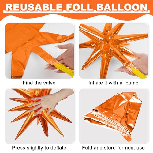 Orange Purple Green Star Balloons, 6PCS 22 Inch Foil Explosion Star Balloon - color: Orange Purple Green