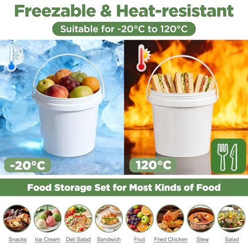 4 Pack 1.3 Gallon White Plastic Storage Buckets with Screw Lids, Food Grade Container with Measurement Markings, Reusable Small Container - color: White, size: 4pack 1.3 Gal