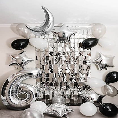 50pcs Silver Moon and Star Balloons,36"Moon Foil Balloons 18"10" Star Foil Balloons Four Pointed Star Balloon Mylar Balloon for Baby Shower Christmas Wedding Birthday Party - color: Silver Moon Star