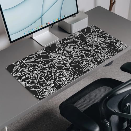 Black Spider Web Desk Pad Mouse Pad,Large Gaming Mouse Mat with Stitched Edges,Non-Slip Waterproof Rubber Base Mousepad for Office Work Home Desk Mat(27.5X11.8 in) - color: Spider Web White