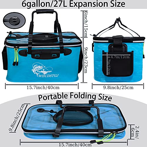 Transparent Top Cover Fishing Bucket, Foldable Fish Bait Bucket, Multifunctional Minnow Bucket, Live Fish Container, Fish Protection Bucket, Outdoor Camping Fishing Bag. (Blue, 6 Gallon) - color: Blue, size: 6 Gallon