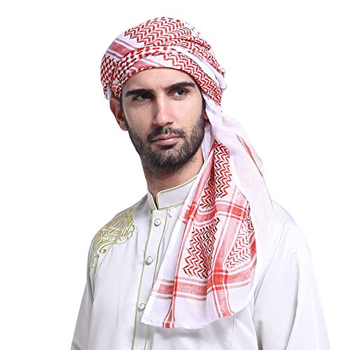 PURFUN Men's Large Arab Shemagh Headscarf Muslim Headcover Shawl Keffiyeh Arabic Scarf - color: Red