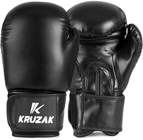 Kruzak Boxing Gloves for Kids 5-10 Years Training, Sparring, Kickboxing, Muay Thai, Martial Arts & MMA Fighting - Boys & Girls Punch Bag Mitts Training - color: Black, size: 8 oz