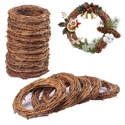 16 Pcs 6 inch Natural Grapevine Wreath Set, Hand-Woven Vine Branch Wreaths for DIY Crafts, Christmas Decorations, Home & Event Styling - size: 16 Pcs 6 inch Brown