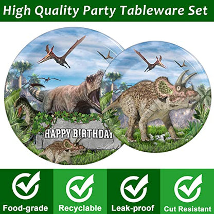 96 Pcs Dinosaurs Theme Party Plates Napkins Dinosaur Tableware Set - style: Dinosaur