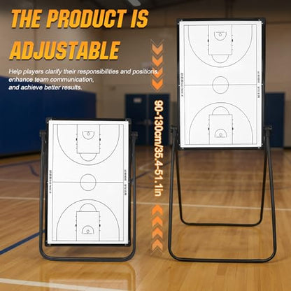 Double-Sided Adjustable Football Coaching Whiteboard with Wheels (Basketball-A)