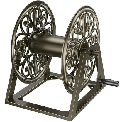 GOFORWILD Wall/Floor Mount Hose Reel, Holds 200-Feet of 5/8-Inch Hose | Decorative Hose Reel, Garden Heavy-Duty Water Hose Holder Winder Tidy Your Yard Farm