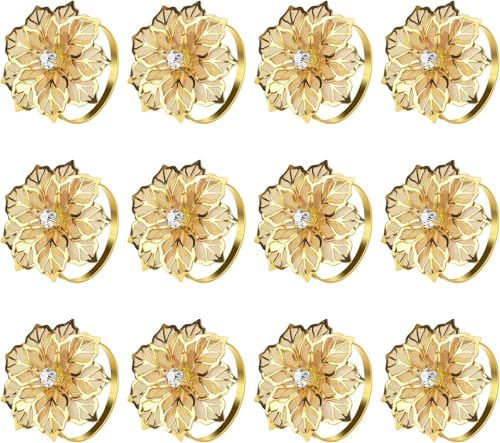 KPOSIYA Flower Napkin Rings Holder Metal Black Napkin Rings Set of 100 for Wedding Party Holiday Banquet Christmas Dinner Delicate Serviette Buckles Decor Favor (100, Gold) - size: 100pcs, style: Gold