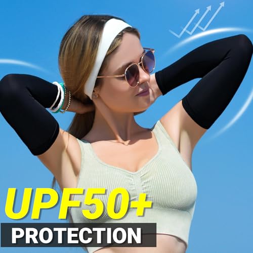 PFFY UV Protection Cooling Arm Sleeves for Men and Women UPF 50 Sun Sleeve - color: 2 Pairs - 1 Black+1 White