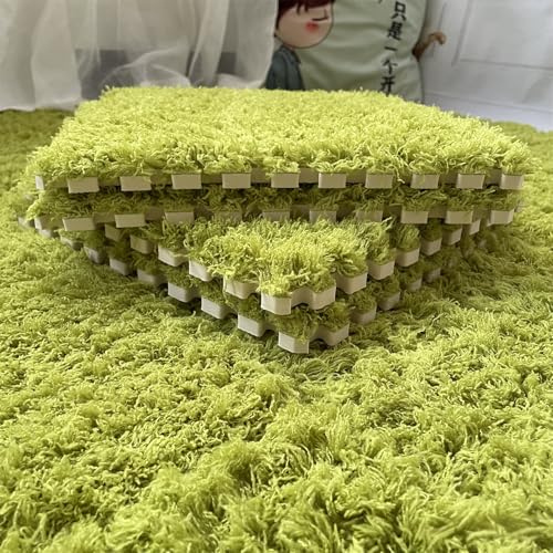 12pcs Carpet Squares Puzzle Floor Mat, Plush Interlocking Carpet Tiles, Anti Slip EVA Foam Jigsaw Floor Tiles, Build A Safe Area for Bedroom Playroom (Fluffy Green) - color: Long Plush-green