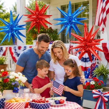 6 Pcs Blue Red Explosion Star Foil Balloons Birthday Party Decor - color: Dark Blue Red