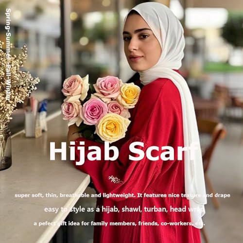 Chiffon Scarf for Women Lightweight Breathable Sunscreen Soft Solid Hijab Scarf for Daily & Muslim Wear - color: Cream-white Chiffon Scarf