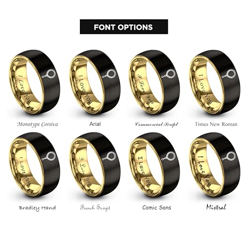 Tasbih Prayer Beads Ring - Gift for Muslim - Tungsten Carbide - Band - Black Yellow Gold Silver - Flat Dome Bevel - Men Women - Personalized Custom Engraving - 8mm - Anniversary Engagement Wedding - color: 01 - Rose Gold Black Tungsten