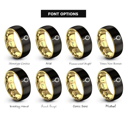 Tasbih Prayer Beads Ring - Gift for Muslim - Tungsten Carbide - Band - Black Yellow Gold Silver - Flat Dome Bevel - Men Women - Personalized Custom Engraving - 8mm - Anniversary Engagement Wedding - color: 01 - Rose Gold Black Tungsten