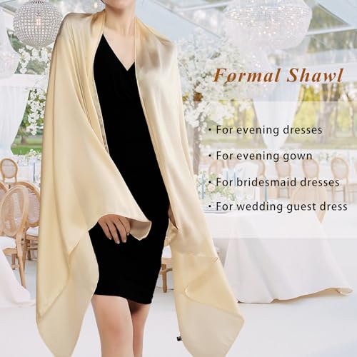RIIQIICHY Women Shawls and Wraps for Evening Dresses Like Chiffon Silk Scarf Formal Silky Pashmina Shawls for Weddings - color: Beige