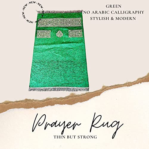Muslim Prayer Rug, Prayer Mat, Special Turkish Prayer Mats, Prayer Rug for Muslim Man, Women, Kaaba Themed Janamaz for Salat, Namaz, 5 Time Prayers 44" x 27" 280gm (Green) - color: Green