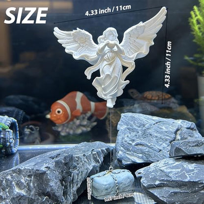 Floating Fish Tank Decorations,Aquarium Angel Decor - White Angel Ornament with Simulated Stone Weight,Betta Fish Tank Decorations,Cool Aquarium Decor for Beginner Fish Tanks