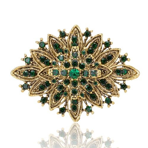 Vintage Art Deco Crystal Rhinestone Brooch Pin for Women - color: Deep Green