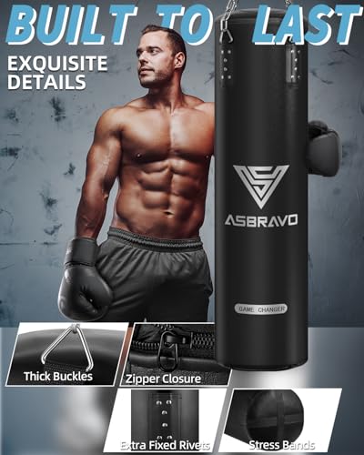 Punching Bag for Adults, 4ft PU Heavy Boxing Bag Set 12OZ Gloves for MMA Muay Thai Kickboxing Training Home Gym, Martial Art (Unfilled) - color: Black