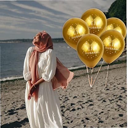 Eid Mubarak Balloons 10pcs Happy Eid Gold Latex Balloons Muslim Festival Decoration Supplies