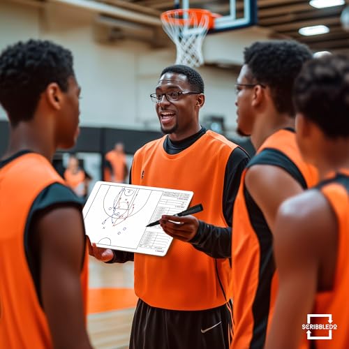Basketball Dry Erase Coaching Clipboard 15x9 Double Sided Game Board | Wipes Clean No Residue, Double Sided Full Court and Scorebox, Youth to Pro Coaches, Sturdy Surable Lightweight