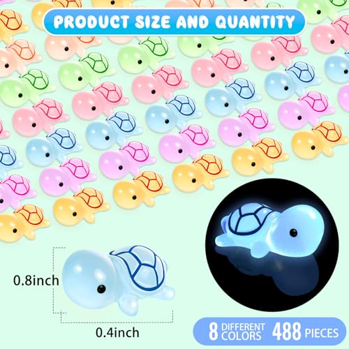 122PCS Luminous Mini Resin Turtles 8 Color Tiny Turtle Figurines Bulk | 8 Color Miniature Turtles Animals Glow in The Dark, Micro Ocean Garden Landscape, Aquarium, Dollhouse DIY - style: MiniTurtle 122PCS