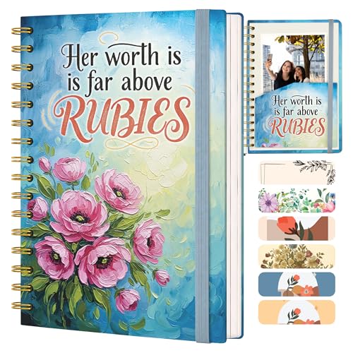 Blank 140 Page Christian Journals for Women – Multiple Designs – Hardcover with Scripture – Spiral Christian Notebook – Inspirational Writing Notebook for Bible Study and Prayer – “Her Worth Is Far Above Rubies" - color: Rubies