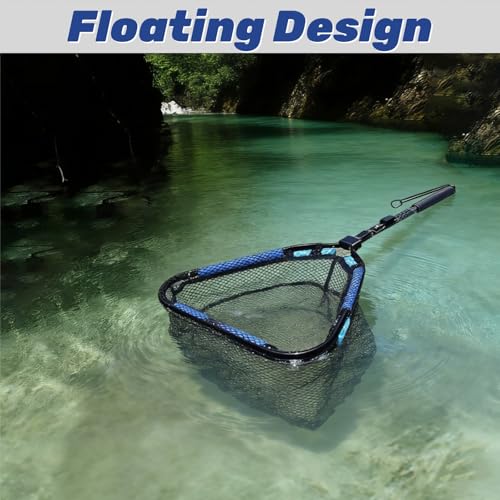 Noamus Floating Fishing Net, 35" Fishing Landing Net with Collapsible Telescopic Pole Handle, Rubber Coated Mesh Folding Fly Fish Net for Salmon Steelhead Bass Trout Walleye Kayak, Fresh Salt Water