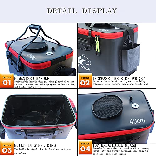 Grneric Fishing Bucket, 6Gallon/8Gallon/10Gallon Foldable Fish Bucket,Live Fish Container Multi-Functional Live Fish Bait Bucket,Outdoor Camping EVA Fishing Bag and Fish Protection Bucket - color: 38l/10gallon(black)