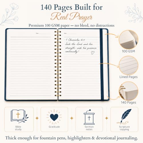 Hardcover Blank Christian Notebook – Multiple Designs – 140 Quality Pages – Seek the Lord (1 Chronicles 16:11) - color: Blue