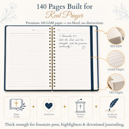 Hardcover Blank Christian Notebook – Multiple Designs – 140 Quality Pages – Seek the Lord (1 Chronicles 16:11) - color: Blue