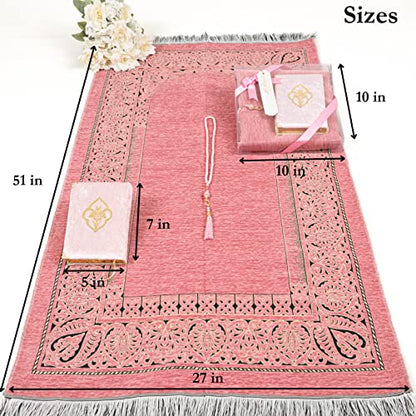 IEF Personalized Prayer Rug Quran Prayer Beads Islamic Gift Set, Ramadan Eid Wedding Birthday Mother's Day Father's Day Anniversary Day Gifts - color: Pink