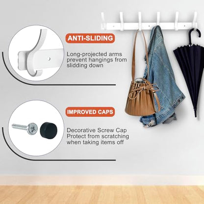 Coat Rack Wall Mounted,6 Coat Hooks for Hanging Coats,Heavy Duty Metal Double Hook Rack Hook Rail,Coat Rack with Hooks,Wall Mount Coat Hanger for Hat Towel Purse Robes (2 Pack White, 6 Hooks) - color: 2 Pack White