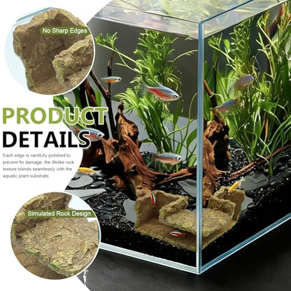 Aquarium Underground Corner Cave, Rock-Texture Fish Tank Viewing Tunnel Hideout for Betta, Shrimp, Corydoras & Kuhli Loach, Small Aquarium Decor Cave for Bottom-Dwelling Fish