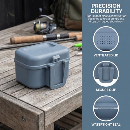 Fishing Bait Boxes - Water Proof Live Bait Container for Shrimp, Portable Bait Holder for Freshwater & Saltwater Fishing (Grey, 3.54×3.15×2.24in)‌