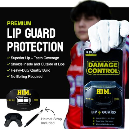 DAMAGE CONTROL Youth Football Mouth Guard – Breathable No Boil Mouthpiece, Protects Lips & Teeth, Works with Braces, Includes Helmet Strap – Sports Gear & Accessories (Him) - color: Him