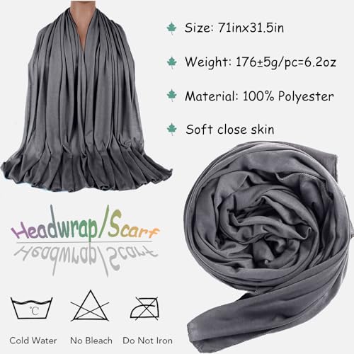 ZRQ 1 Pieces Dark Grey Stretch Hijab Extra Long Solid Color African Shawl Hair Scarfs Jersey Turban Fashion Head Scarf Soft Head Wraps for Black Women - color: Dark Grey