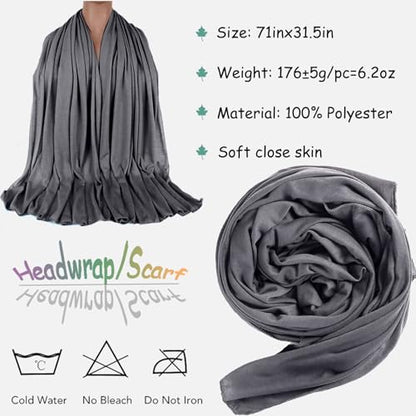 ZRQ 1 Pieces Dark Grey Stretch Hijab Extra Long Solid Color African Shawl Hair Scarfs Jersey Turban Fashion Head Scarf Soft Head Wraps for Black Women - color: Dark Grey