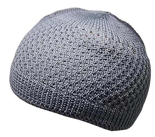 Set 2 Pieces Muslim Skull Cap Beanie AMN-341 Islam Prayer Crochet Takke Kufi Hat Eid Ramadan Gift - color: Cream & Grey, size: Large