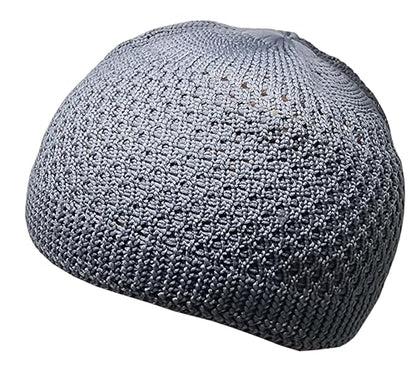 Set 2 Pieces Muslim Skull Cap Beanie AMN-341 Islam Prayer Crochet Takke Kufi Hat Eid Ramadan Gift - color: Cream & Grey, size: Large