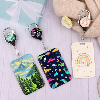 Cute Teacher Lanyard with ID Badge Holder Retractable Badge Reel Clip Keychain Key Neck Strap Lanyard for Women - color: Teacher Boho