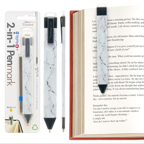 Gifts for Readers & Writers Pen Bookmark, Page Marker & Flat Writing Pen for Journal Notebook & Planner, Penmark Reading Accessory for Making Book Annotations (Marble) - color: Marble