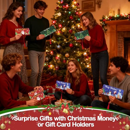 6 Pcs Christmas Money Holders for Cash, Christmas Cash Gift Envelopes with 10 Slots, Surprise Xmas Holiday Money Card Envelopes for Men Women Family