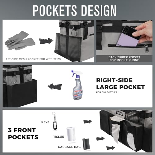 SCAVATA Wearable Cleaning Caddy Bag, Cleaning Caddy Supplies Organizer with Handle & Shoulder Straps for Housekeepers, Under Sink & Car Cleaning Tool Organizers with 4 Foldable Divider (Grey) - color: Grey